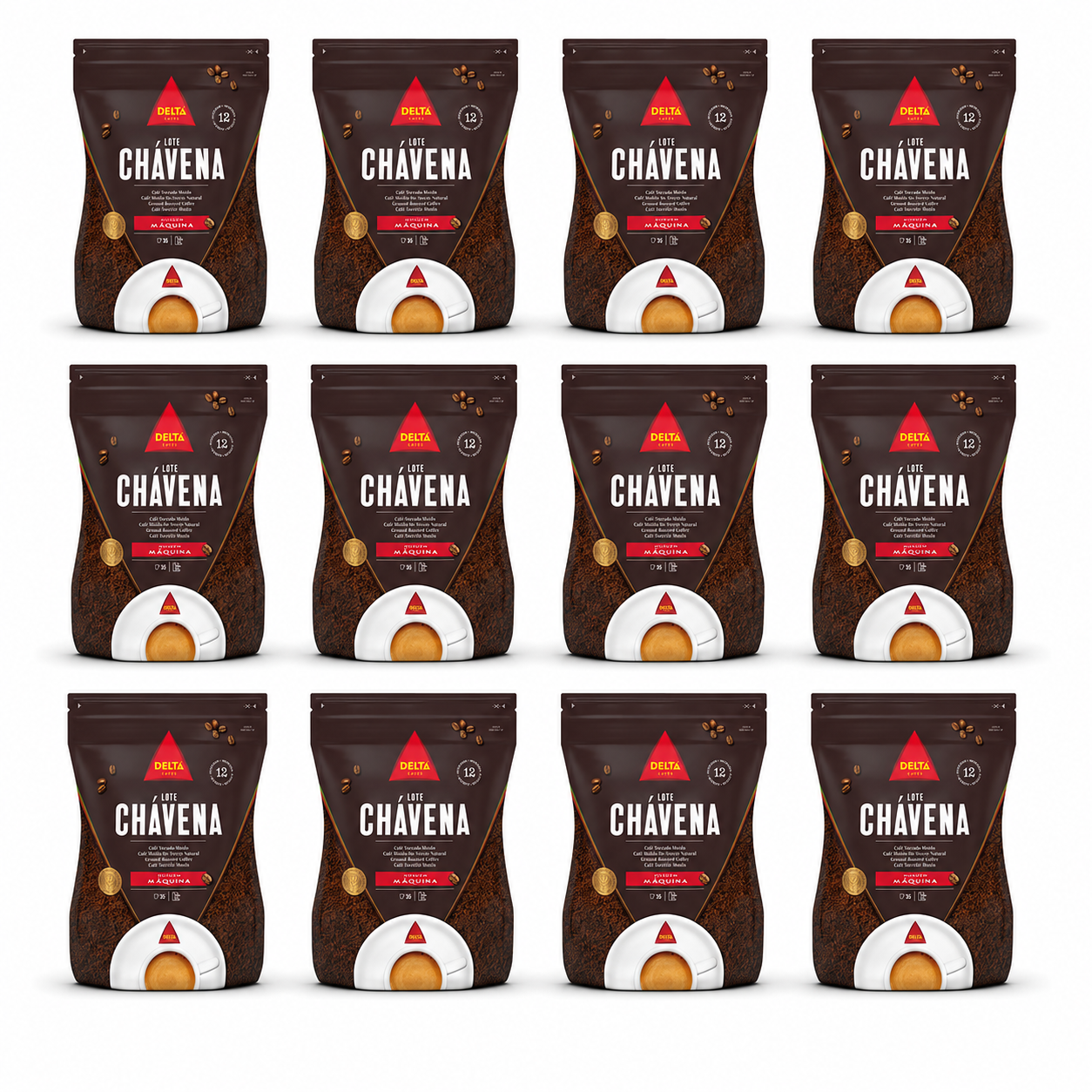 Pack 12 Unidades — Café Delta Lote Chávena Moído Máquina 250 g